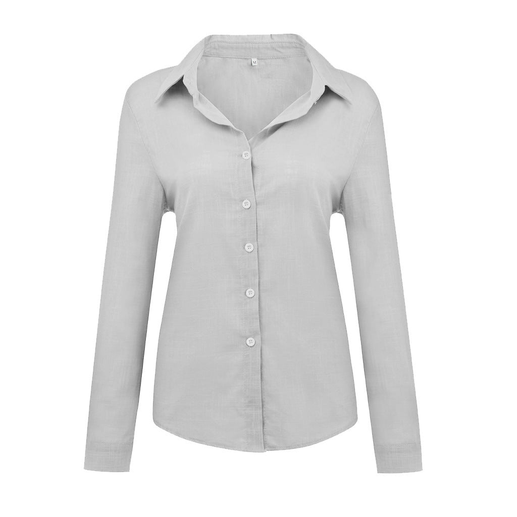 Loose Button Lapel Cardigan Top Long Sleeve Shirt Womens Blouses