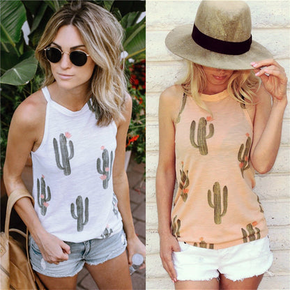 Summer Cactus Print Women T Shirt Casual Halter Harajuku Women TShirt Tops Tees Female Shirts Camiseta Women Tops