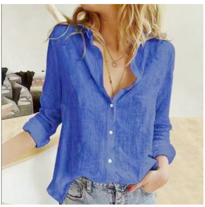 Loose Button Lapel Cardigan Top Long Sleeve Shirt Womens Blouses