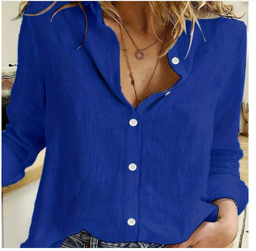 Loose Button Lapel Cardigan Top Long Sleeve Shirt Womens Blouses