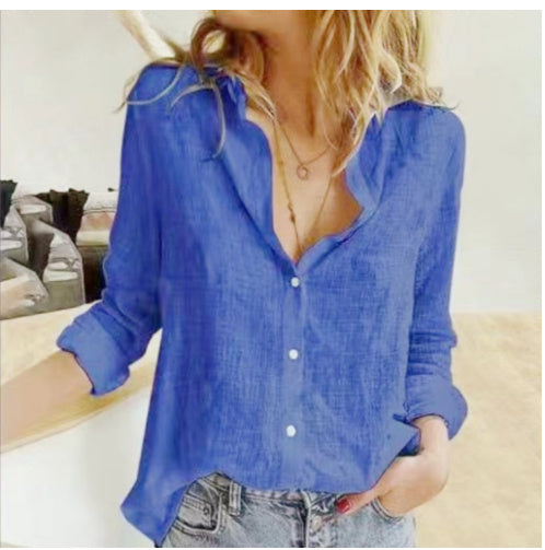 Loose Button Lapel Cardigan Top Long Sleeve Shirt Womens Blouses